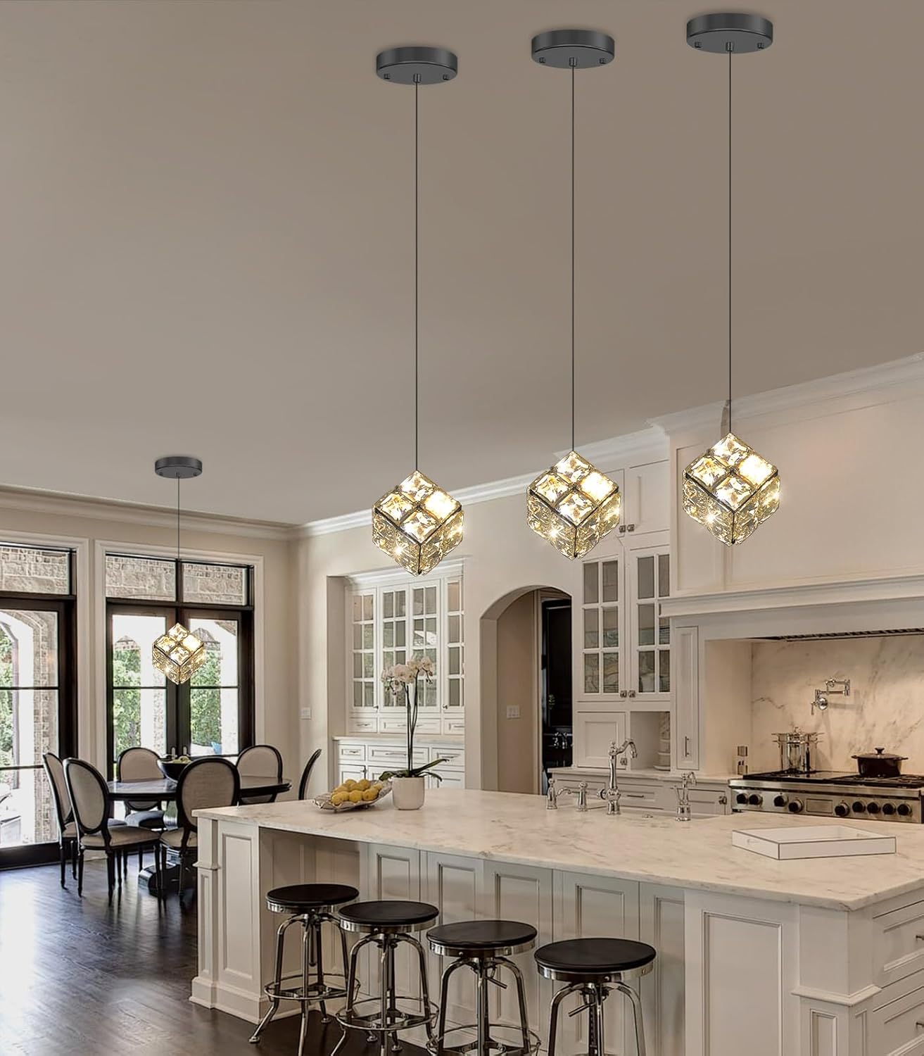 Mini Pendant Lights Crystal Chandeliers for Dining Room Kitchen Island LED Light Fixture Dimmable Handing Light for Hallway