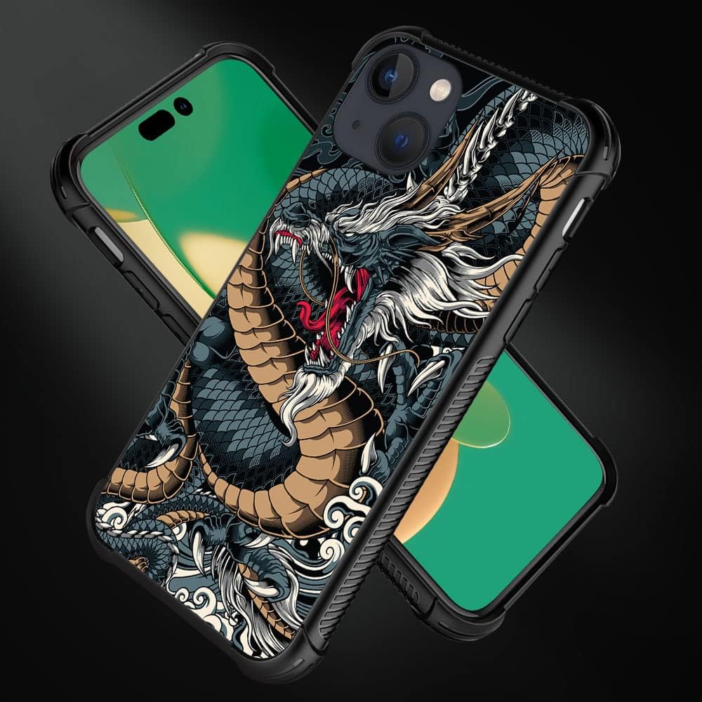 Compatible with iPhone 13,H Dragon 8 Pattern Design Scratch Shock Resistant Rugged TPU Protective Case for iPhone 13 6.1 Inch image 4