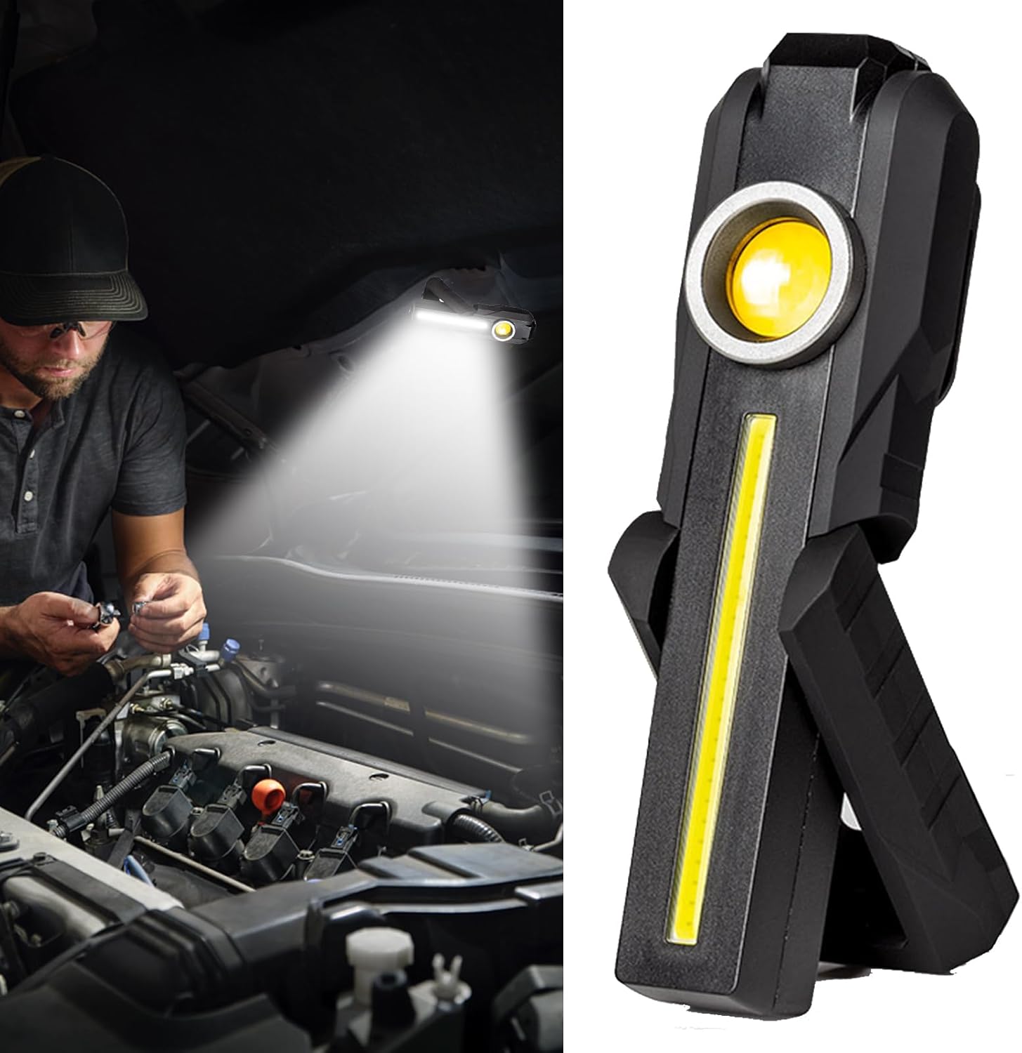 AUTOXBERT 1500LM LED Work Light Rechargeable Flashlights with Magnetic Base, LED Portable Work Light with 3 Lighting Modes & Hanging Hook for Car Repair Camping Home Using Emergency