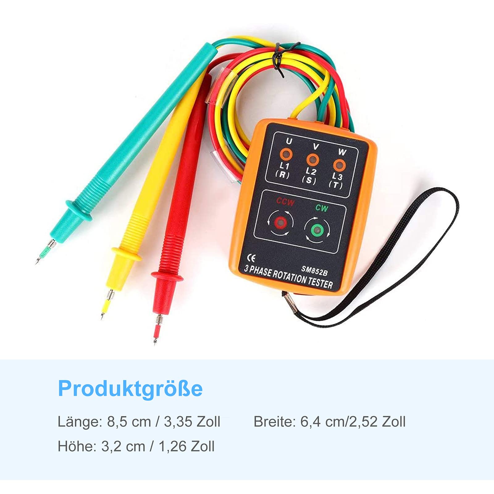 Senso Ciclico Fasi Tester Rotazione Fasi di Fase 60V ~ 600V AC, Sequenzimetro Trifase Dotato di Morsetti a Coccodrillo e Display Del Tester Del Cicalino