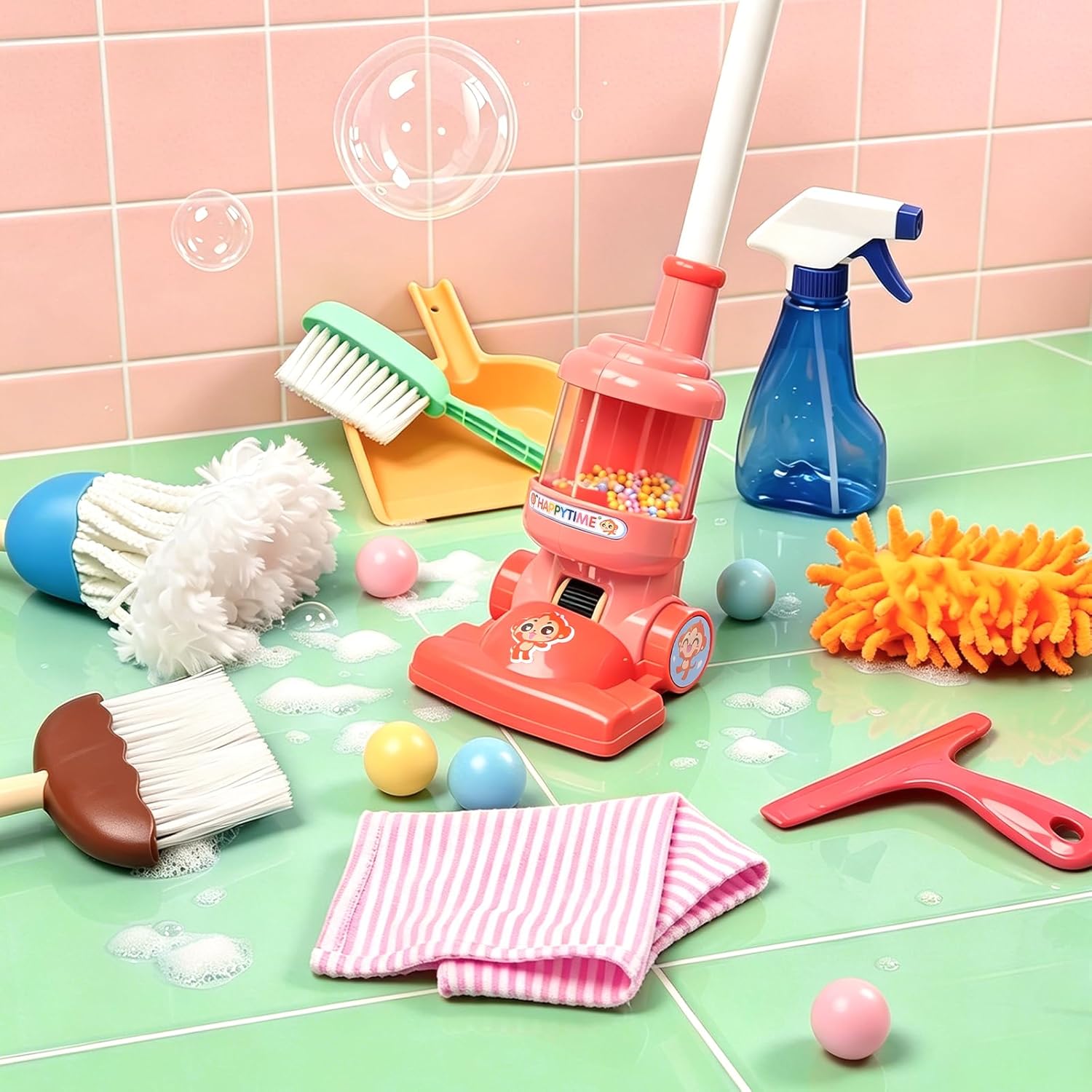 Meland Kids Cleaning Set - 8Pcs Toddler Broom and Toy Vacuum Cleaner, Pretend Play Children House Cleaning Toys, Christmas Birthday Gift for Girls and Boys