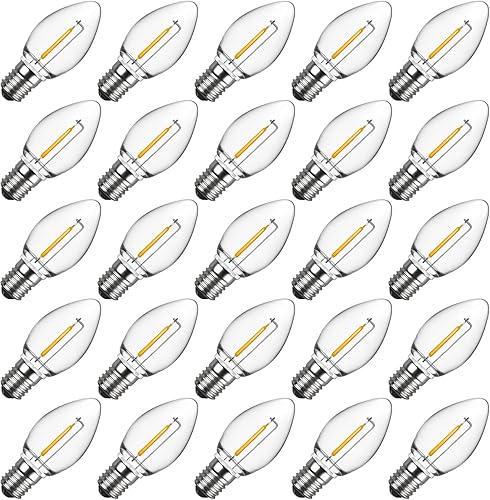 Miniatura 9 de Meconard Bombillas LED C7 de repuesto de Navidad, bombillas LED inastillables C7 para luces de Navidad al aire libre, base de candelabro E12,