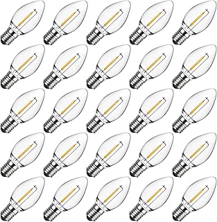 Meconard C7 LED Replacement Christmas Light Bulbs, C7 Shatterproof LED Bulbs for Christmas Indoor Outdoor String Lights, E12 Candelabra Base, Commercial Grade Holiday Bulbs, Warm White, 25 Pack