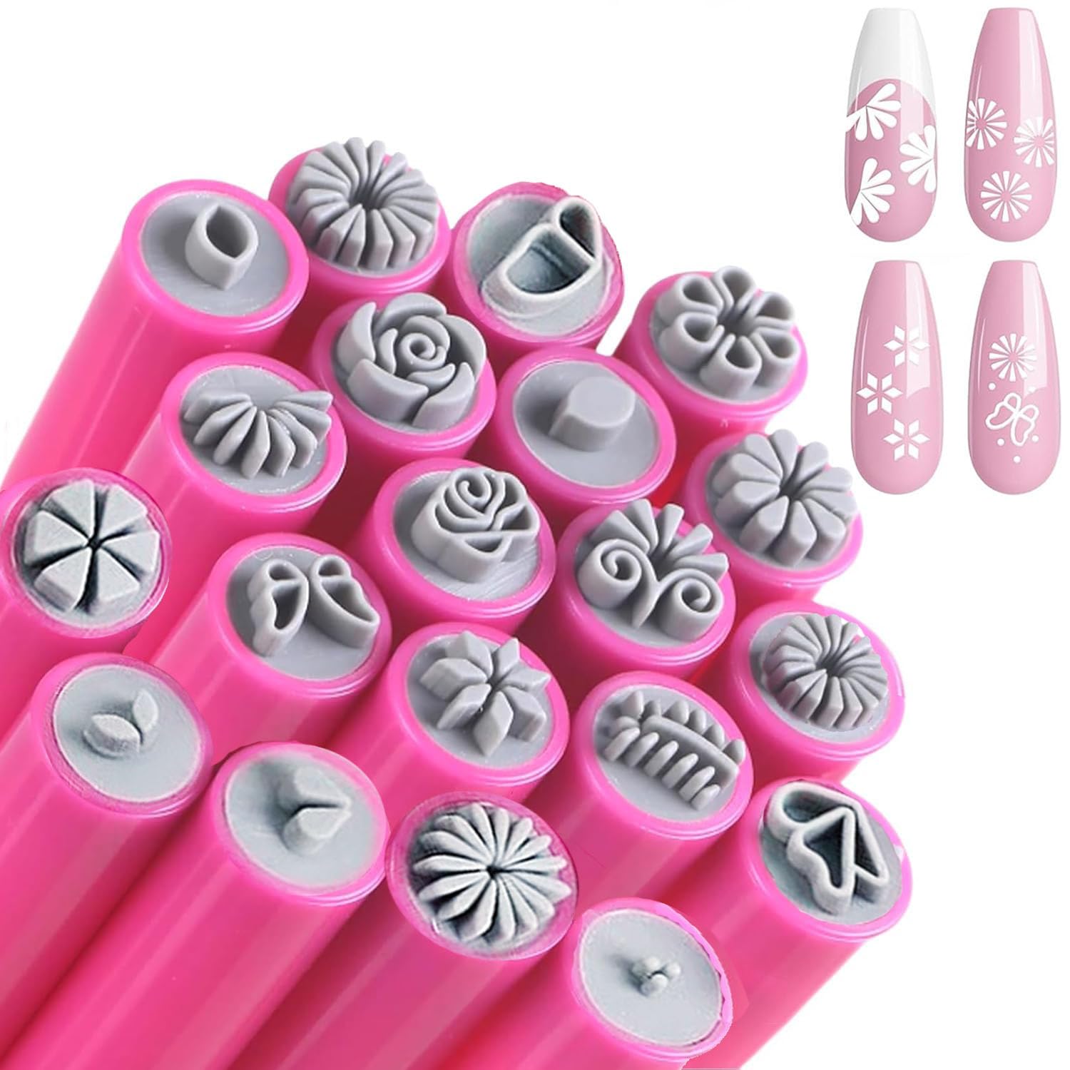 20PCS Nail Art Stamp Pen Set Flower Butterfly Rose Flower Butterfly Dotting Tools DIY Nail Art Tools for Women Girls