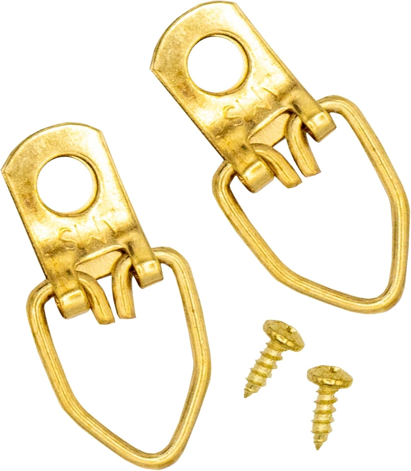 1 Hole Brass-Plated Heavy Duty D Ring Picture Hanger - Pack of 100 with Screws for Picture Frames & Mirrors