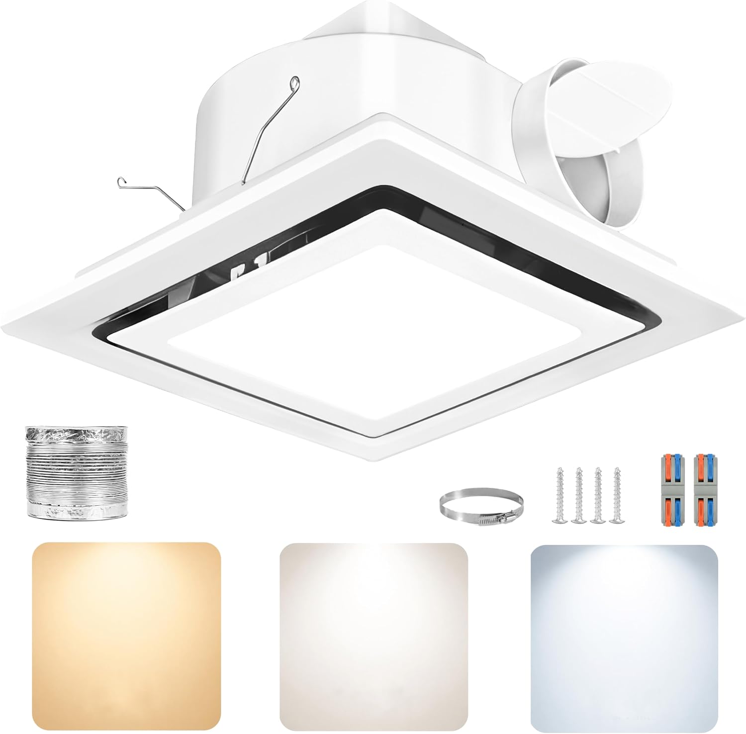 Bathroom Exhaust Fan with Light, 140 CFM 1.0 Sone Quiet Bathroom Fan Light Combo, 3CCT LED 3500K/4500K/6500K, 12" x 12" Square Panel, Fits 10" x 10" Ceiling Opening, 4" Duct, Independent Controls