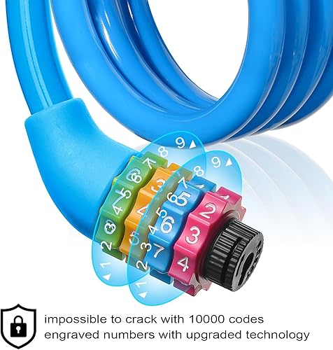 Miniatura 3 de Ainiv Candado de bicicleta, cable de bloqueo de bicicleta de 25 pulgadas, antirrobo portátil de 4 dígitos, bloqueos de cable, combinaciones