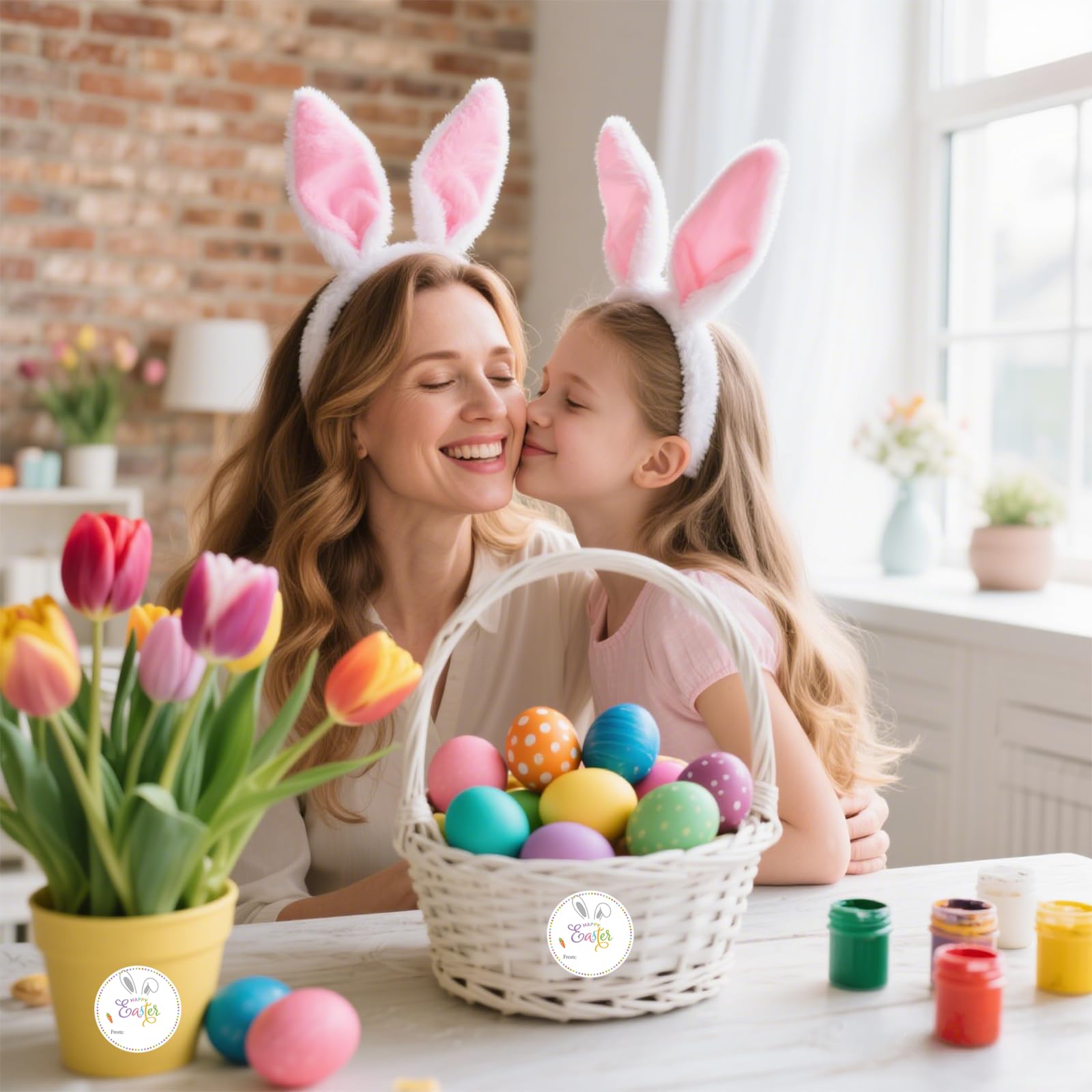 60 szt. naklejek "Happy Easter", 5 cm, naklejki z zajączkiem wielkanocnym, wielkanocne naklejki z imieniem, małe arkusze naklejek wielkanocnych do kopert, pieczęci, torby na cukierki
