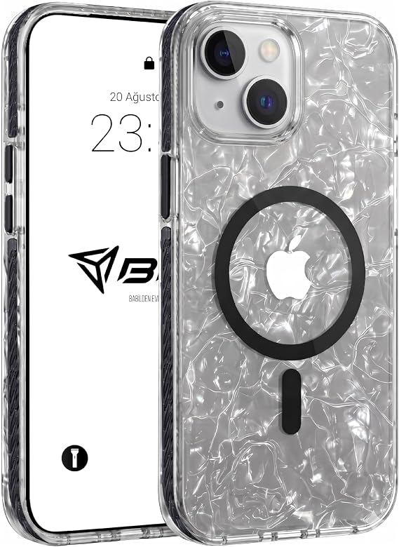 Babilden iPhone 15 Pro Max MSafe Uyumlu Şeffaf Mermer Desenli Kılıf Darbeye Dayanıklı Silikon