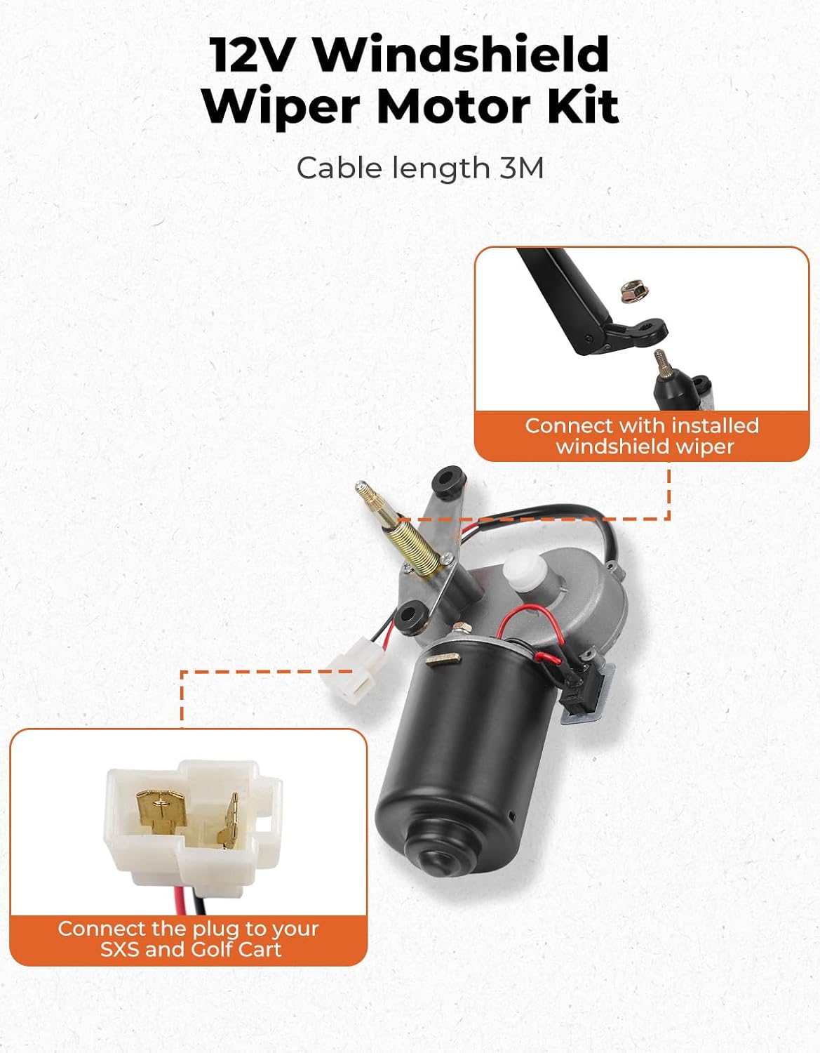 Kemimoto UTV Windshield Washer Pump Kit with 12V Windshield Wiper Motor Kit Compatible with Polaris RZR Ranger General Can Am X3 Defender Commander Golf Cart