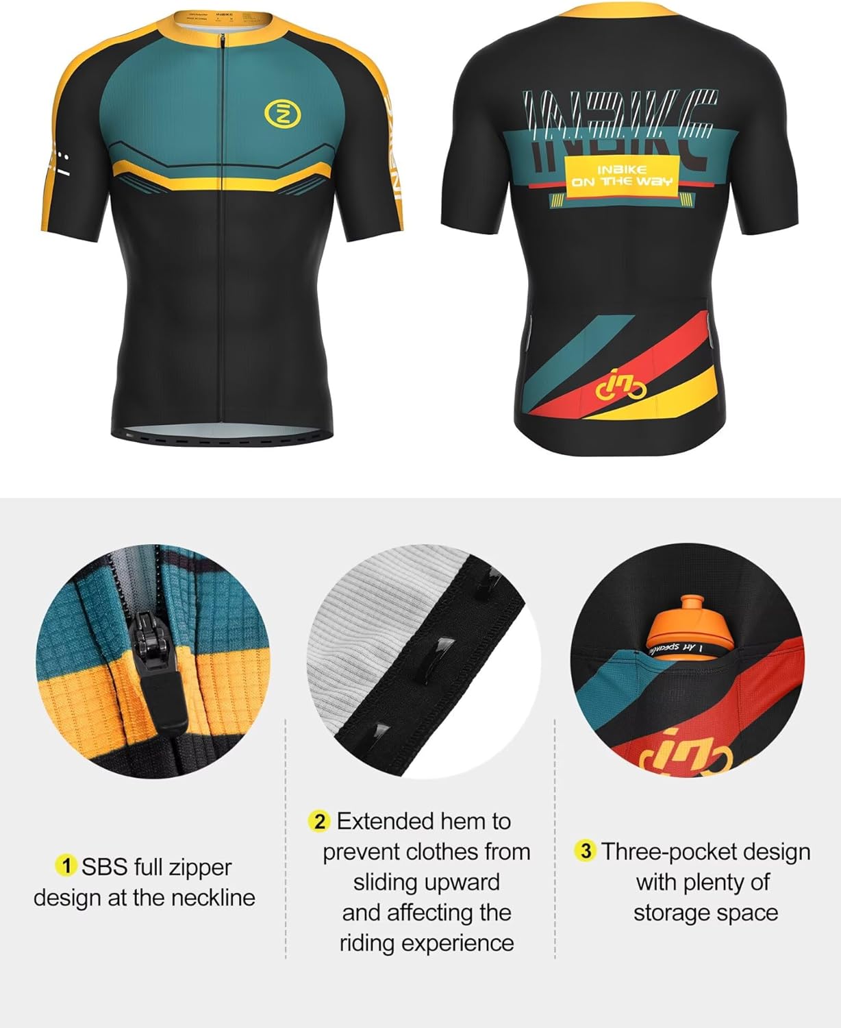 INBIKE Men's Cycling Clothing Set, Short Sleeve Cycling Jersey with 3 Rear Pockets, Cycling Bib Pants 3D Padded Breathable - Image 2