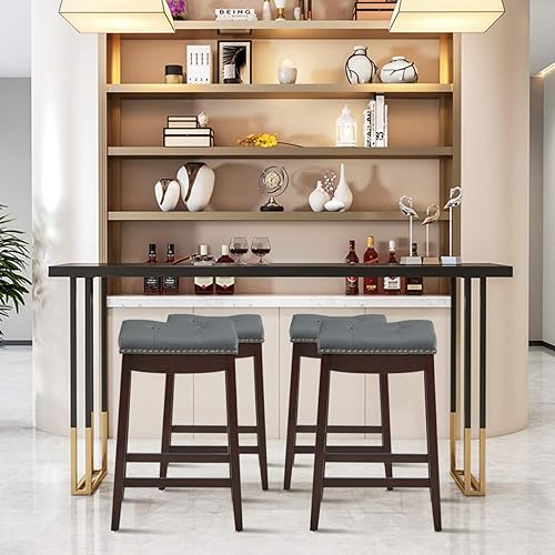 Miniatura 46 de COSTWAY Juego de 2 taburetes de bar, taburete de mostrador sin respaldo de 29 pulgadas de altura con reposapiés, cojín de asiento suave, patas de