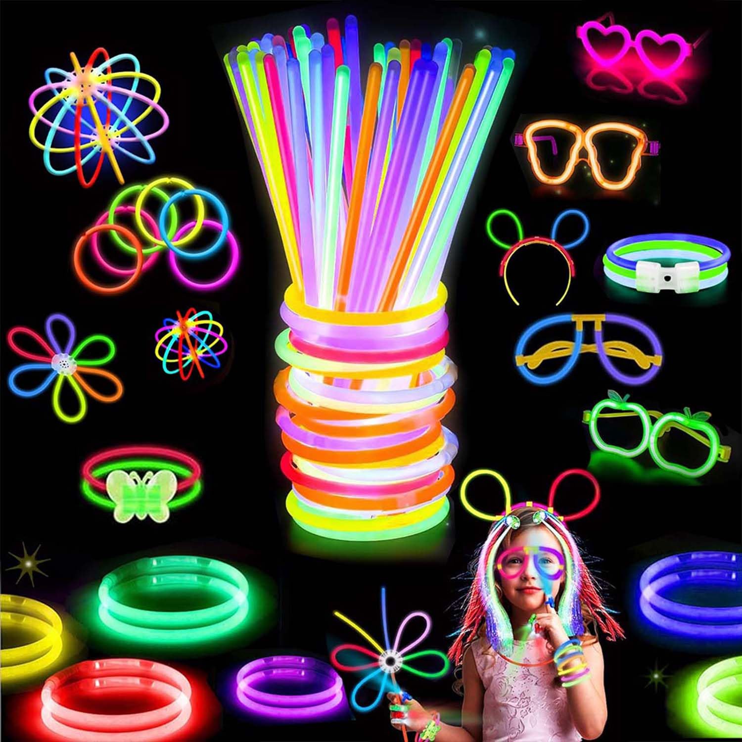 Glow Sticks Party Supplies, 209 Pcs Golw in The Dark Sticks, Glowsticks Fun Party Pack, Glow Sticks for Kids, Glow Bracelets, Glow Party Accessories with Eye Glasses/Neon Accessories/Tape