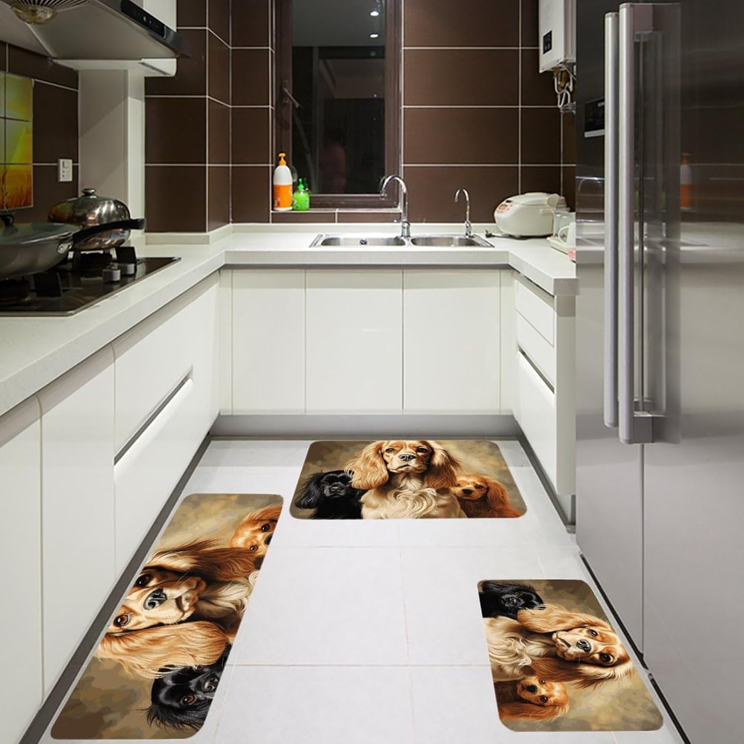 Cocker Spaniel Kitchen Mats for Floor 3 Pcs Kitchen Rugs