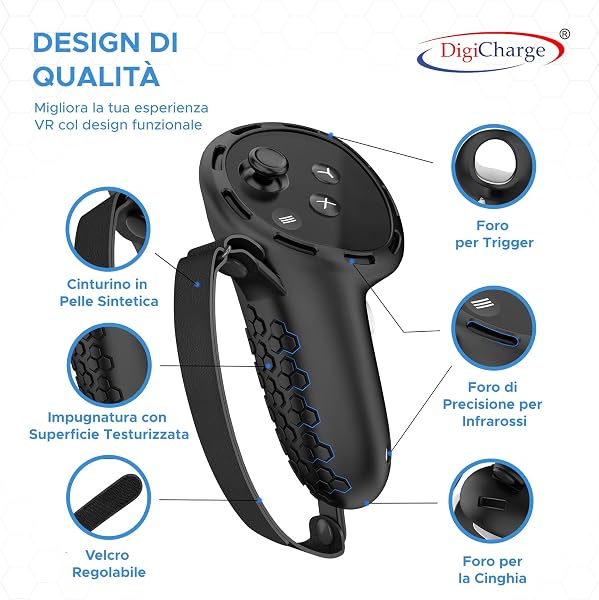 Digicharge Impugnatura in silicone per controller Meta Quest 3S / 3S Xbox edition/Quest 3 Touch Cover protettiva per MetaQuest VR Handle, custodia protettiva in silicone con cinturino regolabile - 3