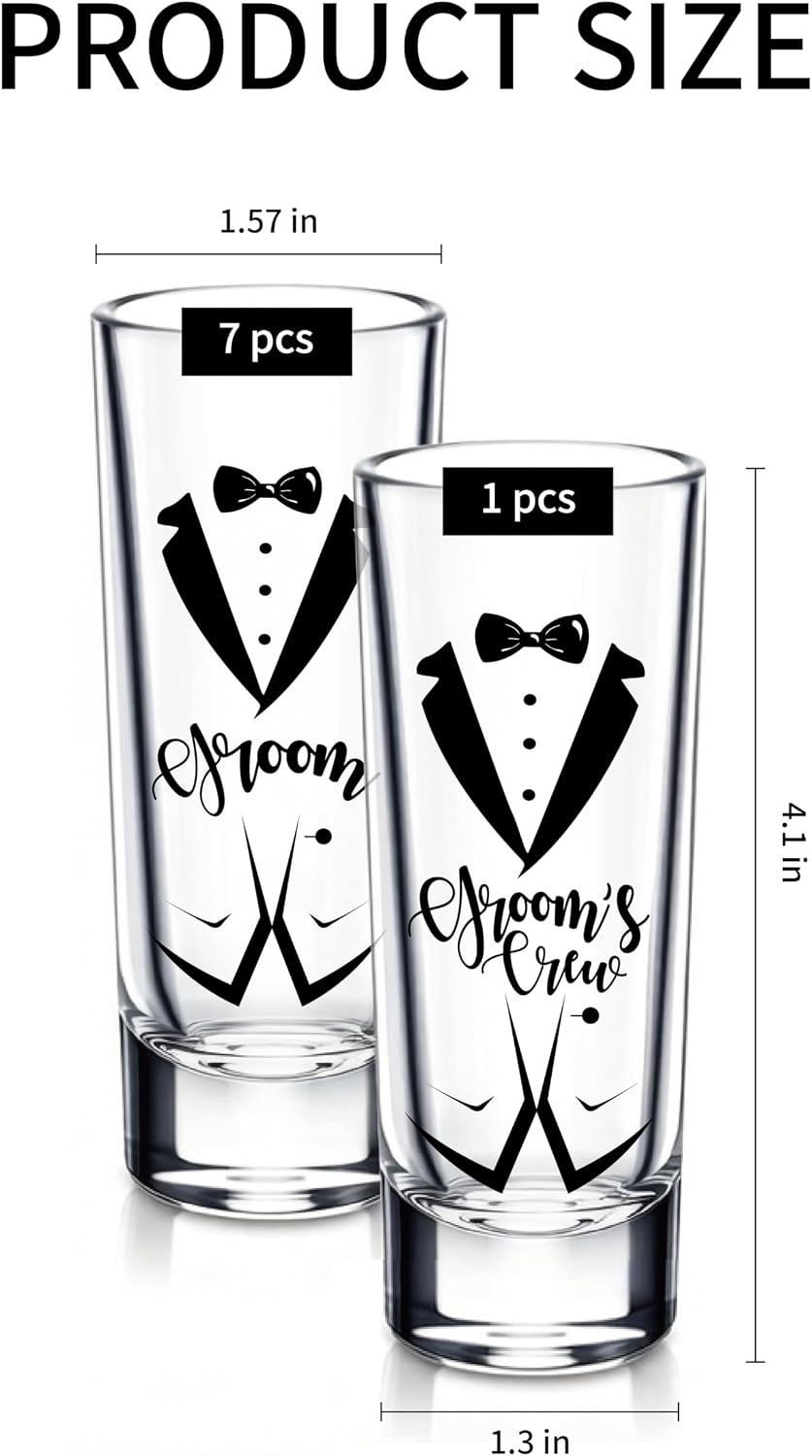 GROOM SQUAD Groomsmen Gifts Set of 8 Groomsmen Shot Glasses 2 OZ Groom's Crew Cups Bachelor Party Favors Shot Glasse(Groom's Crew)