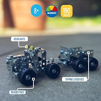 Eitech Tractor with Trailer Educational STEM Toy- Intro to Engineering and STEAM Learning, Build and Play Steel Construction Set with 190 Pieces