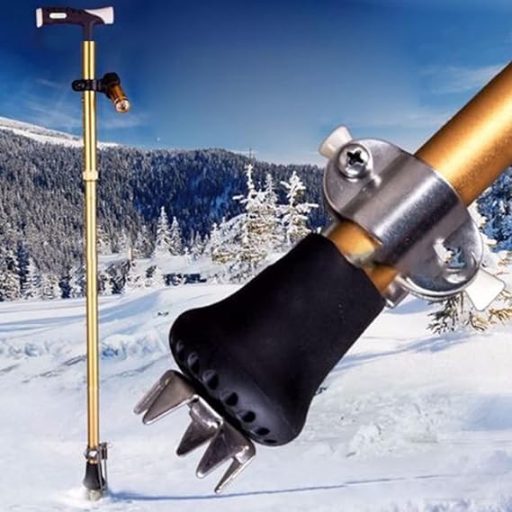 Cane Tips for Ice, All Terrain Heavy Duty Metal 4 Prong Retractable Ice Cane Tip Attachment for Ice Snow Canes Crutches Walkers, Tip Points for Winter Snow Safety