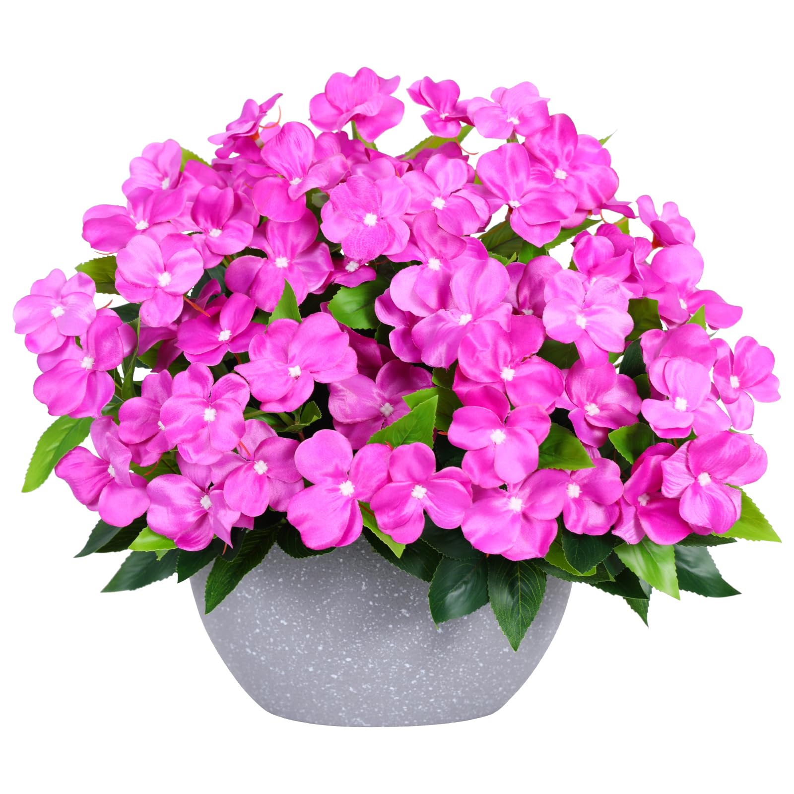 Hobyhoon 4pcs Artificial Flower Outdoor Purple Silk Flower Bouquet Faux Impatiens Flowers for Outside Indoor Home Balcony Window Boxes Garden Decorations