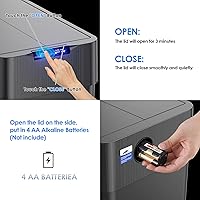 Vista 5 de TLSUNNY Basurero automático de 16 galones, de acero inoxidable, con sensor de movimiento, cubo de basura inteligente con tapa de mariposa, anillo