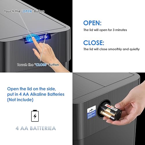 Miniatura 5 de TLSUNNY Basurero automático de 16 galones, de acero inoxidable, con sensor de movimiento, cubo de basura inteligente con tapa de mariposa, anillo de