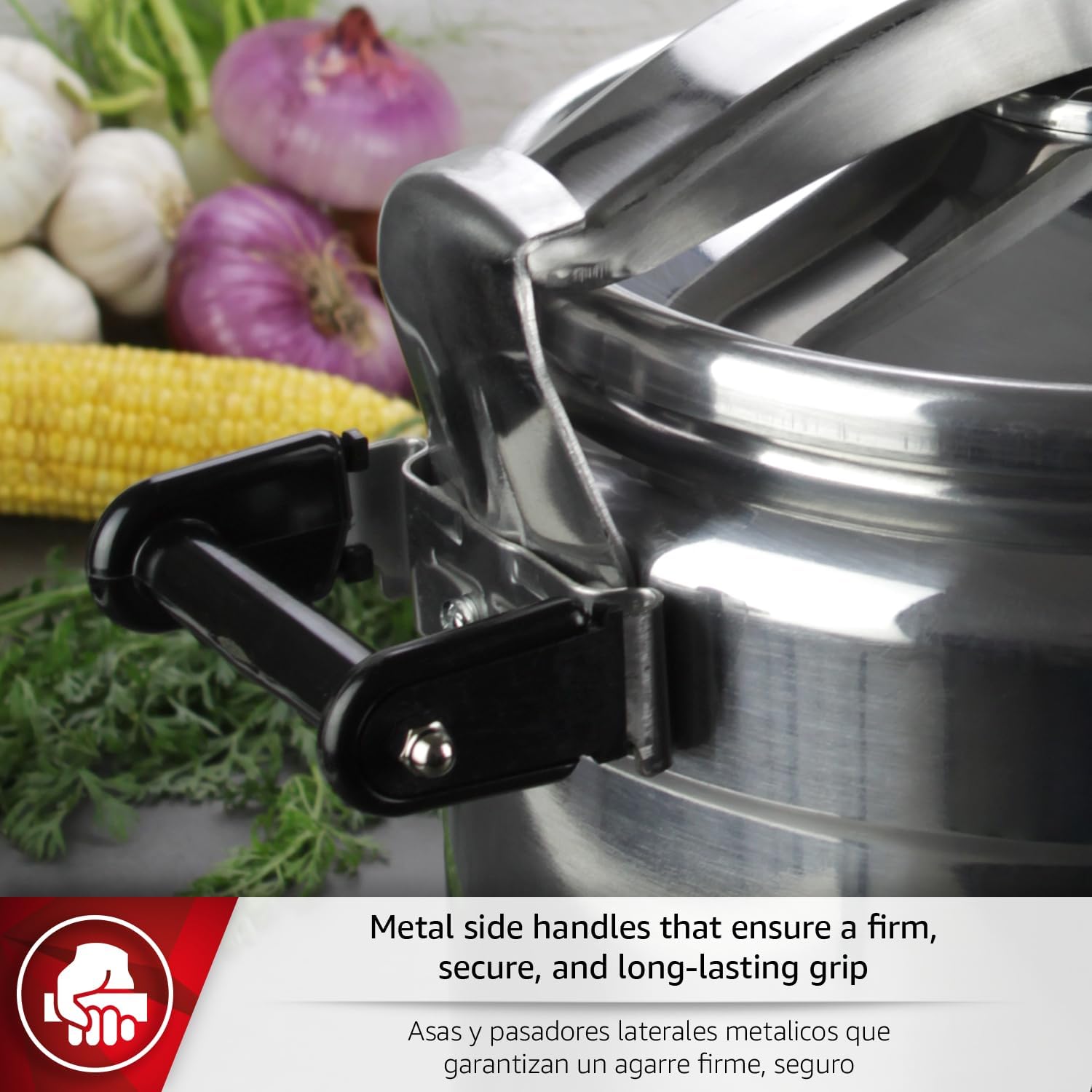 MAGEFESA Chef 23-Quart Aluminum Pressure Cooker – Stainless Steel Lid, Thermodiffusion Base, 3 Safety Systems, Fast & Even Cooking