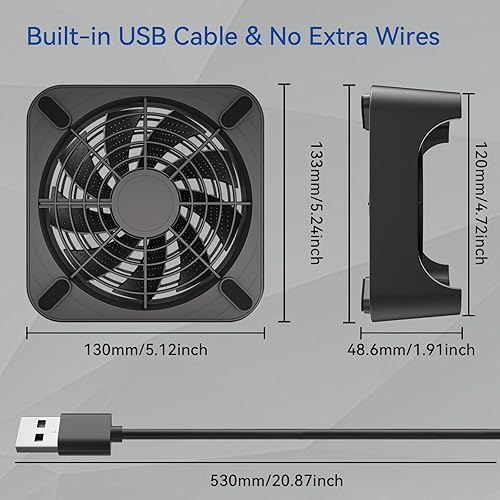 Miniatura 7 de Ventilador de refrigeración USB X1, ventilador de computadora USB ultra silencioso de 18 dB de 4.724 in con cable incorporado, enfriamiento rápido