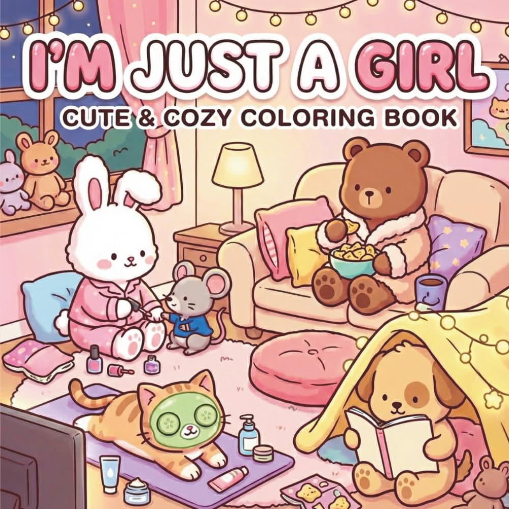 I'm Just a Girl: Cute & Cozy Coloring Book: Adorable Kawaii Animals, Relaxing Self-Care Scenes, and Sweet Adventures. An Easy and Relaxing Coloring ... Elements. (Cute Animal Coloring Adventures)