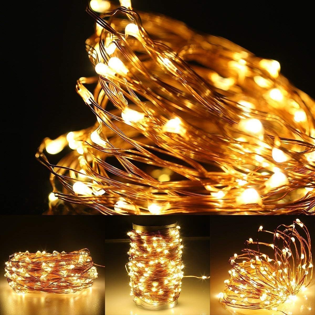 LE Fairy Light with Timer, Battery Operated, 20 ft 60 Micro Starry LED, Warm White, Decorative Cooper String Light for Indoor Outdoor Wedding, Party, Bedroom, Room Decor and More, Pack of 3