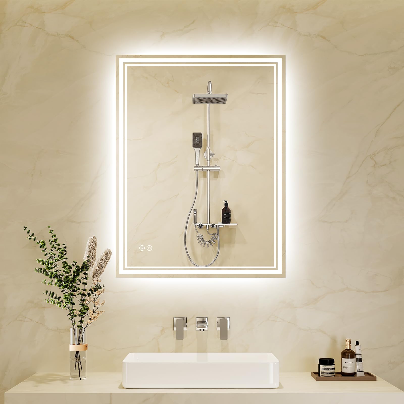Zurehome Bathroom Mirror with LED Lights 45x60cm: LED Bathroom Mirror with Anti-Fog, Touch Sensor, 3 Colors Dimmable, Memory Function Illuminated Mirror for Bathroom