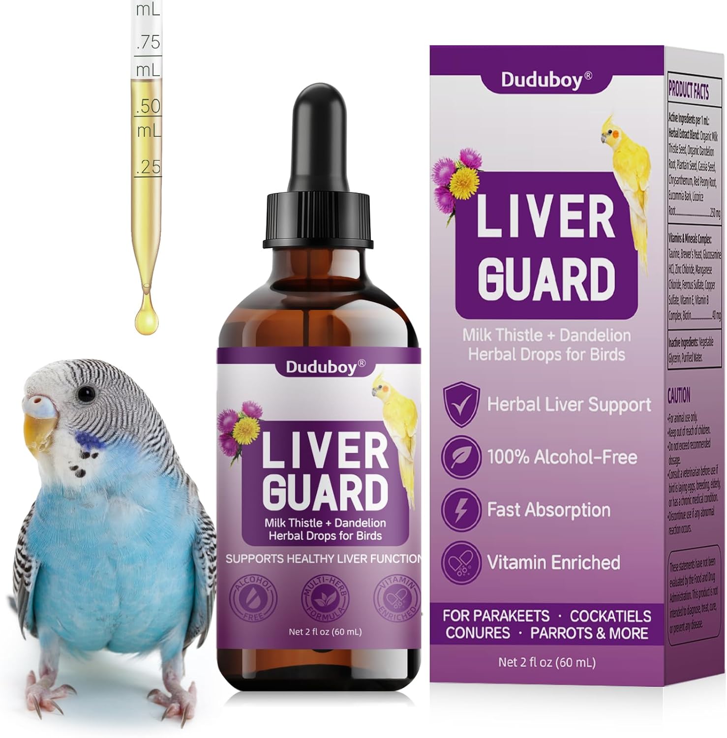 Milk Thistle Dandelion Liver Support for Pet Birds, Natural Seed-Heavy Diet Care for Aging Molting Birds, Helps Support Beak Condition, Detox Balance, Vitamin Formula for Parakeets Cockatiels Parrots
