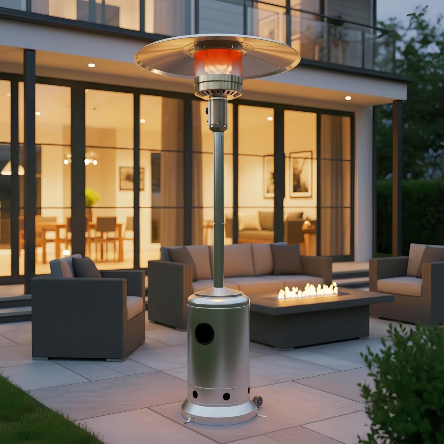 Sundale 50,000 BTU Patio Heater with wheels, Double-Layer Stainless Steel Burner Gas Powered Heaters for Outdoor Use, Propane Patio Heater for Home and Commercial Use, Heats Up to 18ft (Sliver)