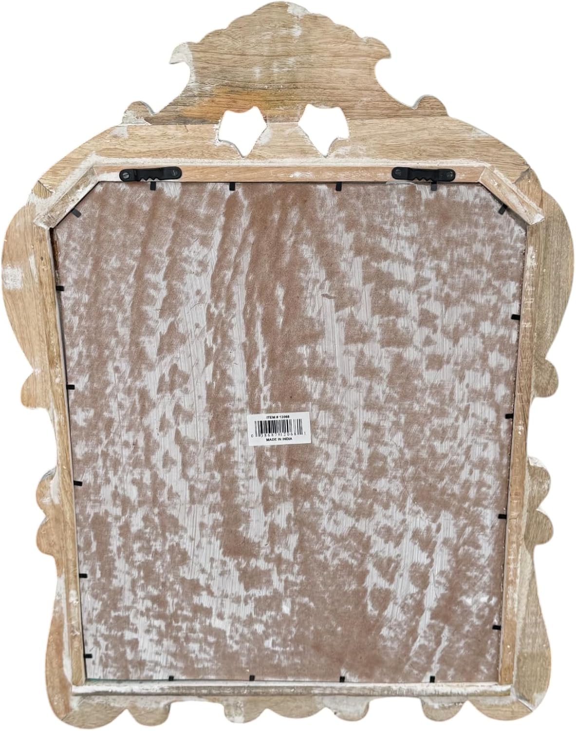 Decorative Hand Carved Mango Wood Floral Wall Mirror from India Royal Orleans White Wash Finish 18x24'' Mirrors for Bedroom, Bathroom, Living Room, or Entryway Decor