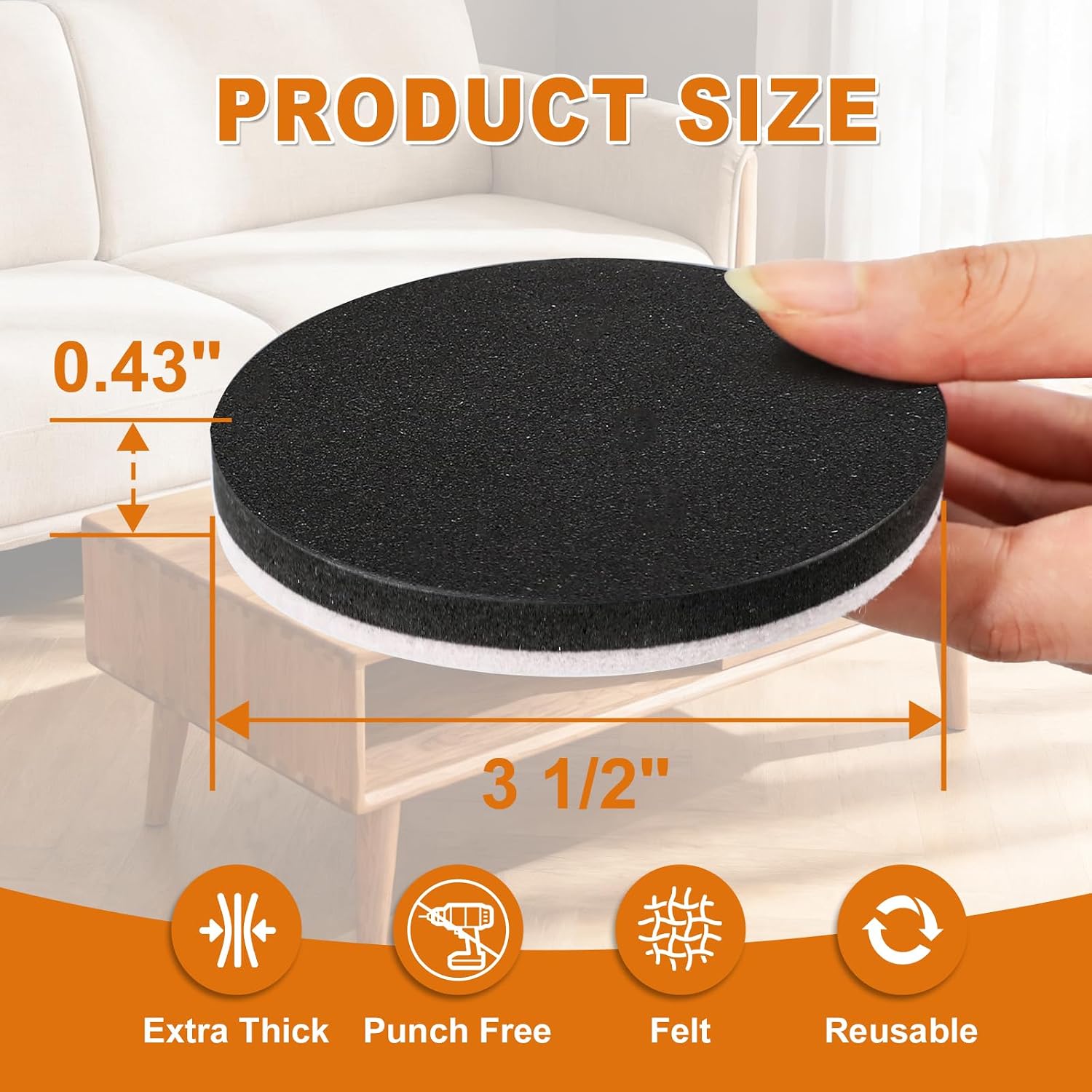 Furniture Sliders 24 PCS 3 1/2” Felt Furniture Sliders Furniture Pads for Hardwood Floors Felt Furniture Slider for Heavy-Duty Furniture Reusable Moving Pads Floor Protectors for Furniture