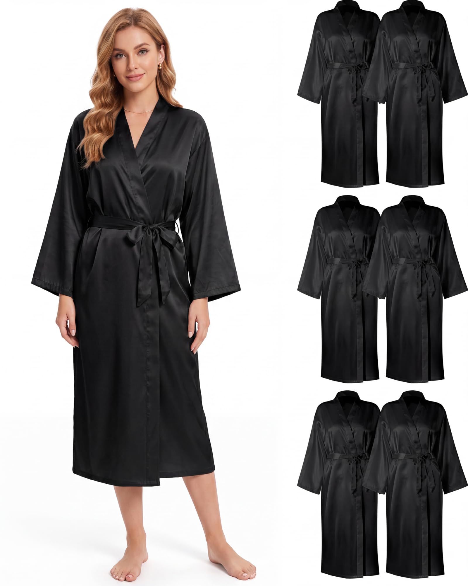 Xtinmee 6/12pcs Long Satin Kimono Robe, Sleepwear