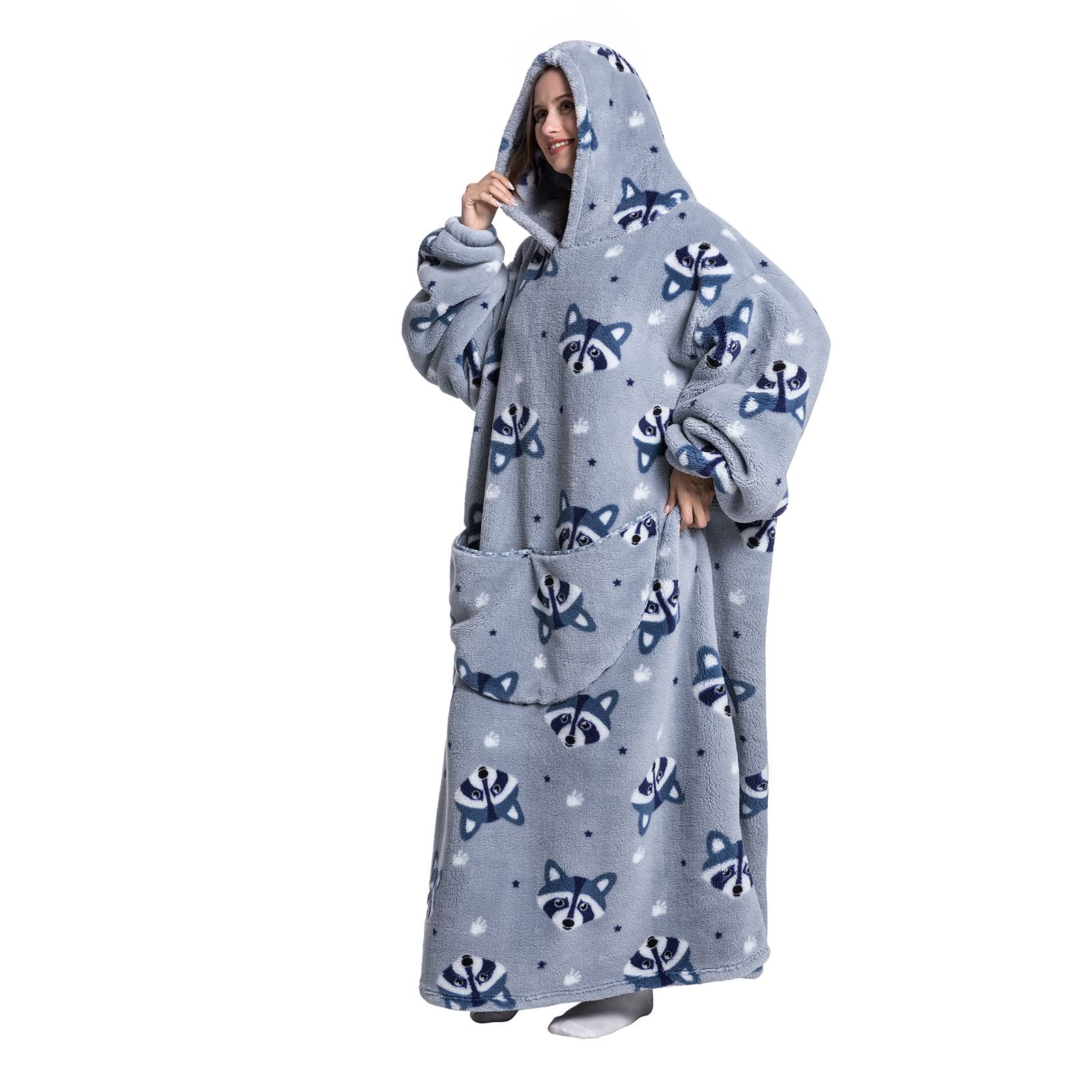 JOREAY Sweat à Capuche Femme, Pull Plaid Oversize en Polaire Couverture à Capuche, Douce et Chaude Plaid avec Manche avec Capuche Homme, Cadeau