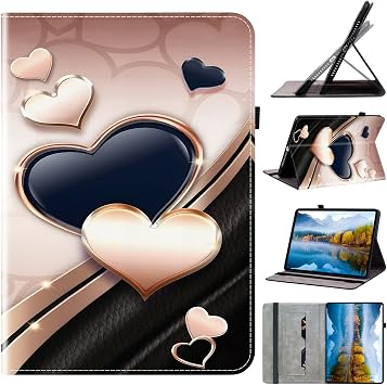 Case for Infinix Xpad 11",Golden and Black Twin Hearts Painting Multifunction PU Leather Stand Tablet Case Wallet Flip Cover with Multi Card Slots Pocket for Infinix Xpad 11"
