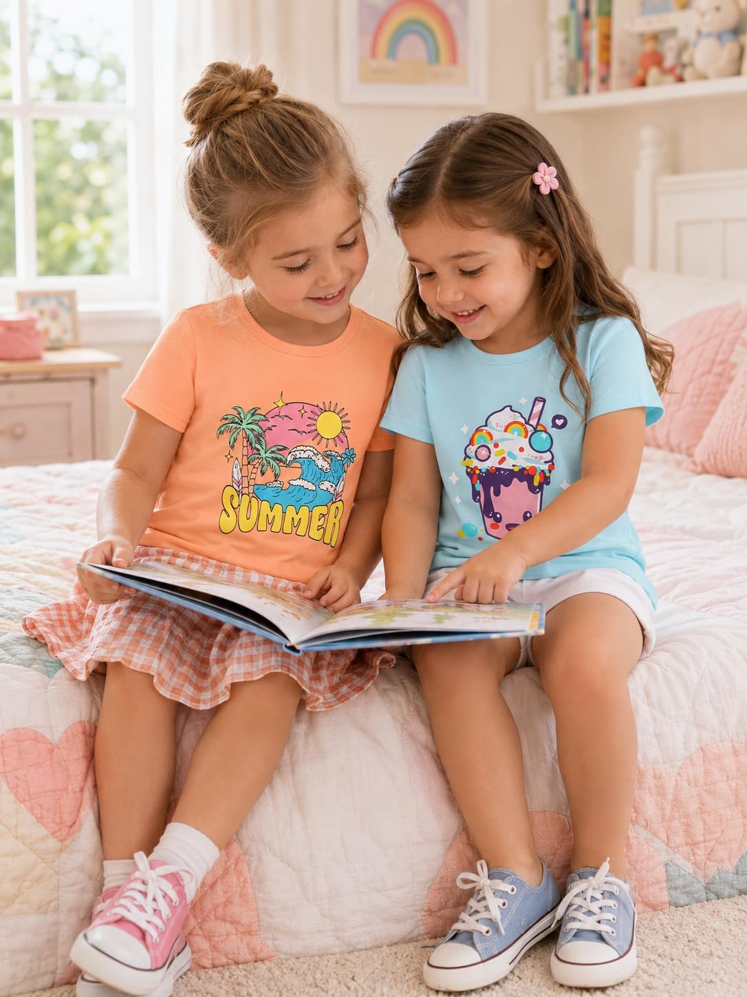 Toddler Girls Short Sleeve T-Shirt Cute Graphic Blouse Size 2T-5T image 4