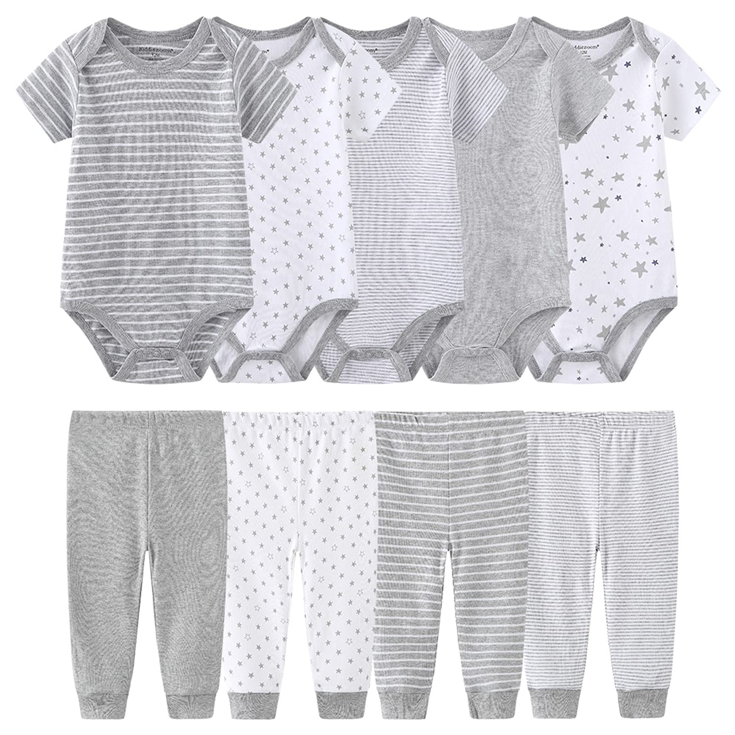 Chalecos de manga corta + pantalones para recién nacidos de 0 a 12 meses de algodón, gris, 3 Meses