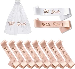 PartyGifts&beyond Bachelorette Party Favors Bride to Be Sash and Veil Set Bachelorette Sashes Bridal Shower Gifts Bride Tribe Sash (11 Sets)