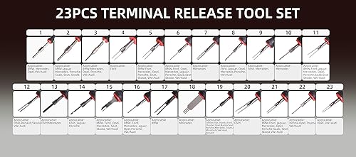 Miniatura 5 de Alltooetools Kit de liberación de terminales universales de 23 piezas, extracción universal de terminales eléctricos para vehículos nacionales e