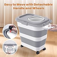 Vista 3 de Recipiente para almacenamiento de alimentos para perros de 25-28 libras, recipiente plegable para alimentos de perro, ruedas, asa, recipiente