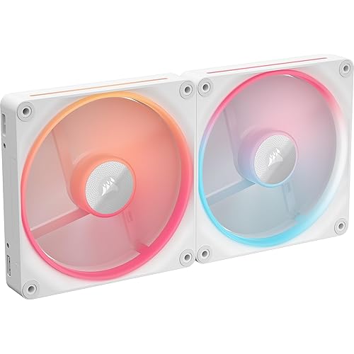 CORSAIR iCUE Link LX140-R RGB 140mm PWM Reverse Fans – Dual Fan Kit – Low-Noise, Magnetic Dome Bearing, Dual Light Loops, CORSAIR QuikTurn Screws, Zero RPM Mode – White