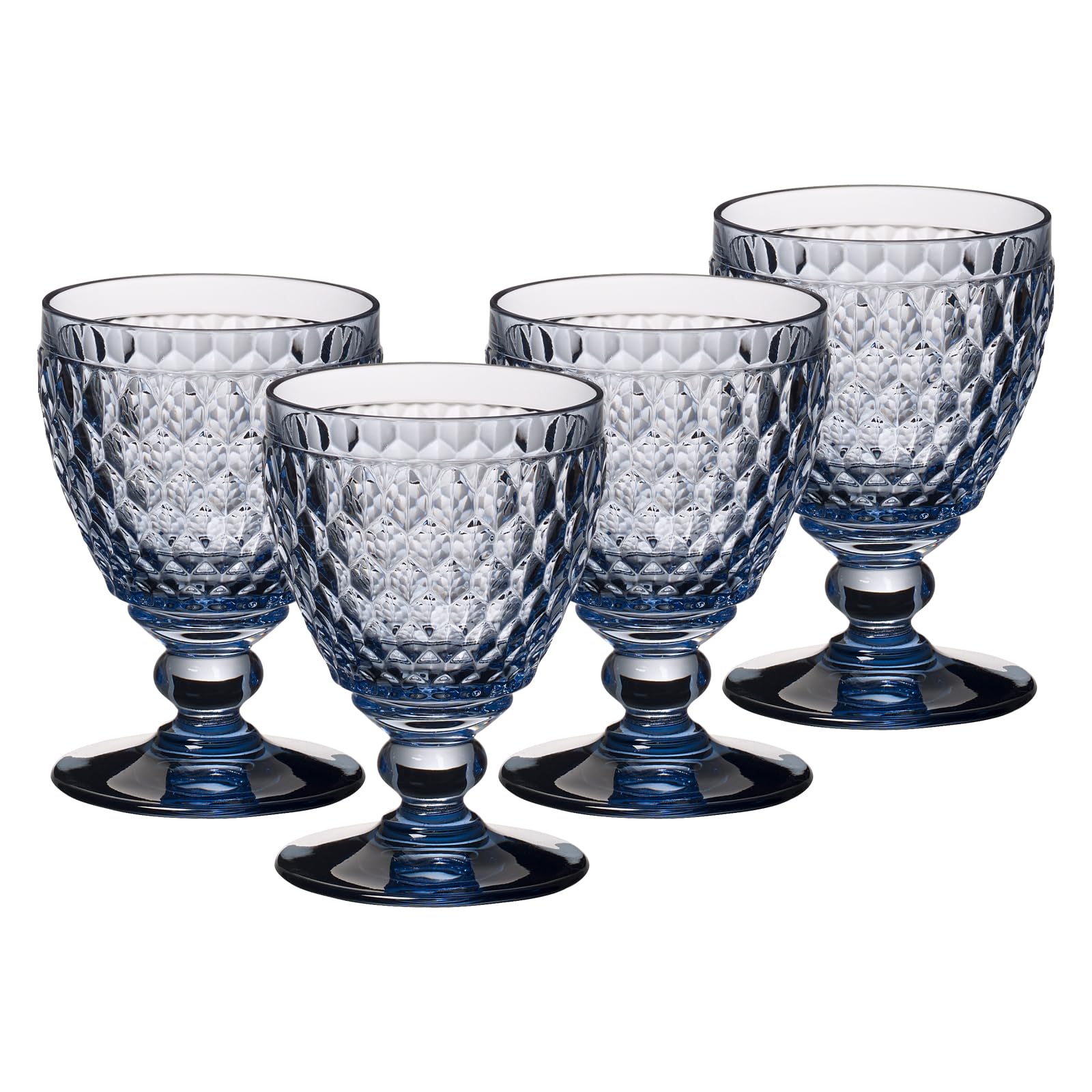 Villeroy & Boch Boston Coloured White Wine Glasses, Blue, Set of 4, 230 ml, Coloured Wine Glasses with Facet Pattern, Crystal Glass for White Wine, Dishwasher Safe, Blue