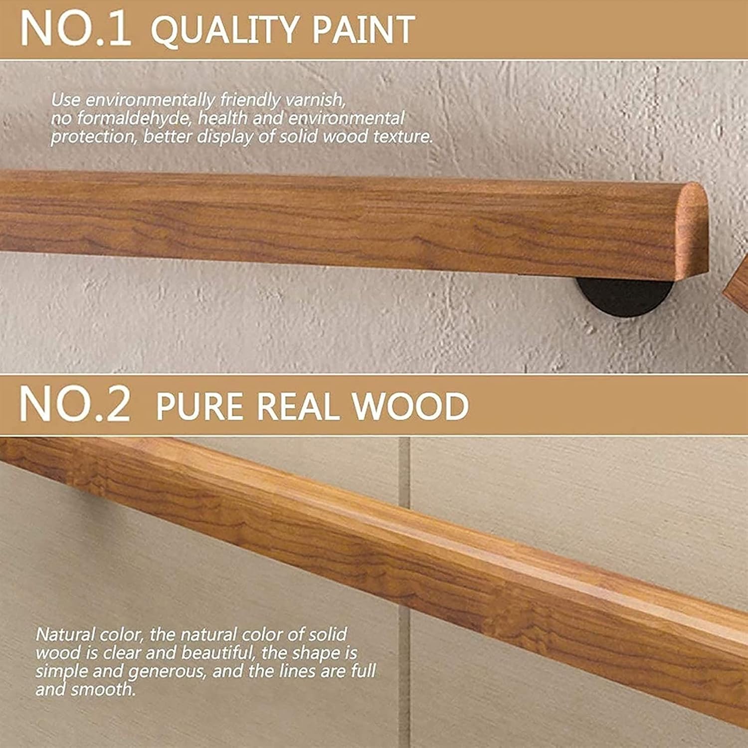 DASHADAO Stair Handrail Railing Non-Slip Wood Handrails,Pine Handrails Complete Kit,Barrier-Free Staircase Grab Bar for Elderly,Wall Mounted Home Garden Corridor Lofts Decking Railings (Siz
