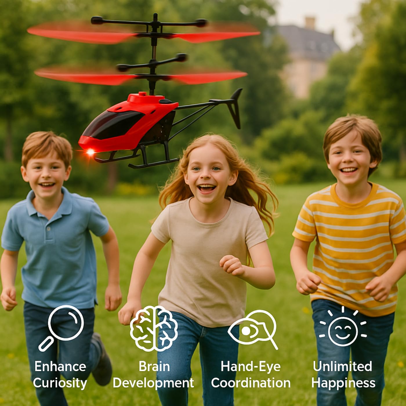 KIDZYMON® RC Helicopter with Hand Gravity Sensor, Flying Remote Control Helicopter Toy, Chargeble, 3D Light & Safety Sensor for Kids Age 4+ Years I Pack of 1 (Red) 1
