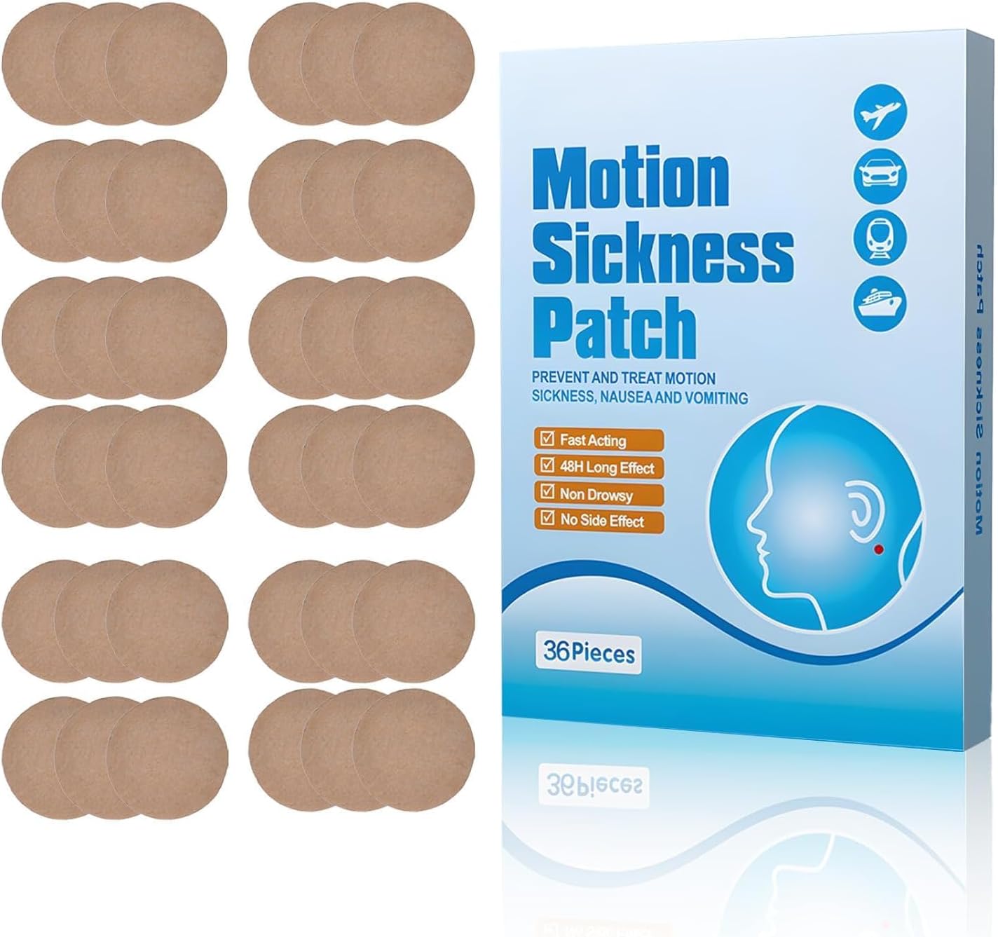 Motion Sickness Patch 36PCS | Natural Herbal Anti-Nausea & Dizziness Relief Stickers | Waterproof Car, Sea & Air Travel Sickness Patches for Adults & Kids