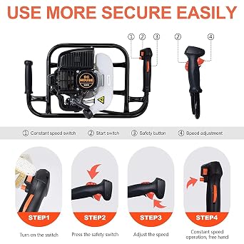 DC HOUSE 52cc 1800W Gas Powered Earth Auger EPA Certified Post Hole Digger, with 2 Drill Bits 6 10, Mixing Ratio 30:1, for Fence, Farmland and Garden