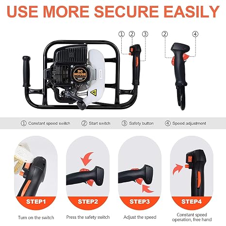 DC HOUSE 52cc 1800W Gas Powered Earth Auger EPA Certified Post Hole Digger, with 2 Drill Bits 6 10, Mixing Ratio 30:1, for Fence, Farmland and Garden