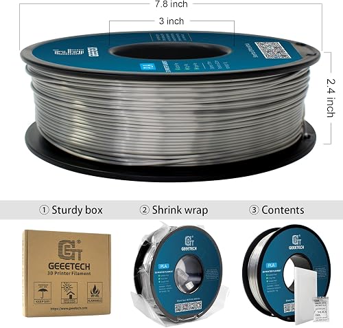 GEEETECH Filament PLA Silk 1.75mm,PLA Soie pour Imprimante 3D,Précision dimensionnelle +/- 0,02 mm,Soie Argent - 5